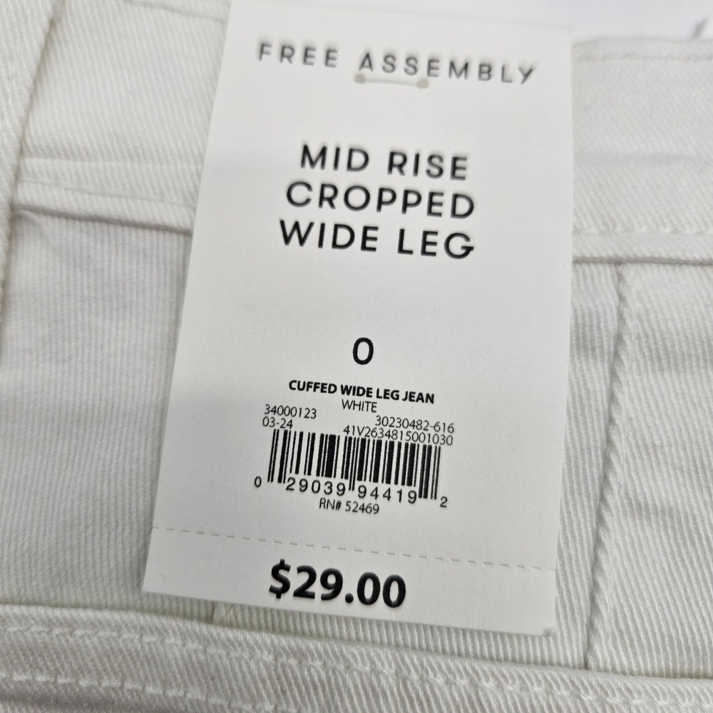 Free Assembly White Mid Rise Cropped Wide Leg Cuffed Jeans Size 0 NWT - Picture 7 of 12